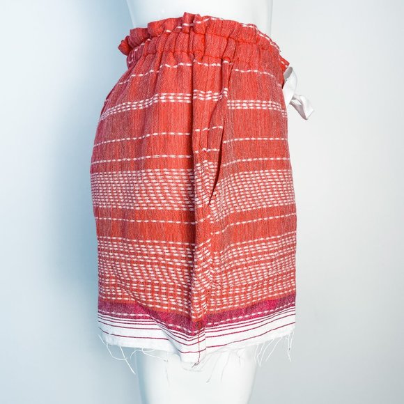 NEW LEMLEM $305 Paperbag Waist Striped Shorts M Medium Coral High-Rise NWT - Picture 4 of 9